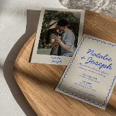 青モダン色レトロお洒落写真結婚の 招待状