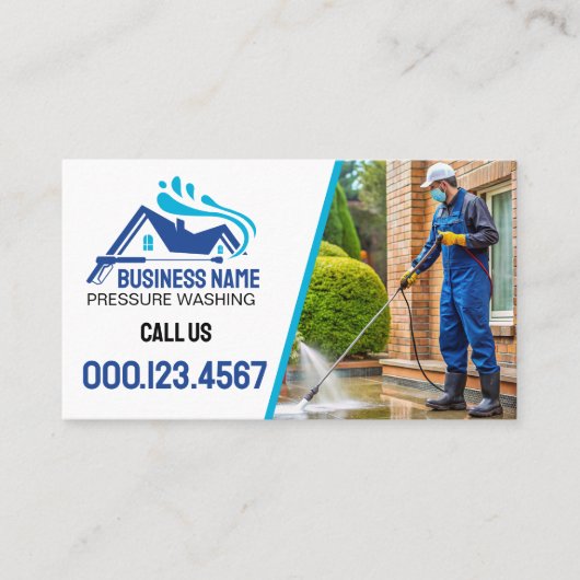 青モダン色光圧力洗浄 名刺 (正面)