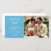 青モダン色結婚の写真サンキューカード サンキューカード (正面/裏面)