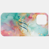 青モダン色金ゴールド水彩モノグラム Case-Mate iPhoneケース (裏面 (横))