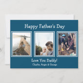 青モダン色3枚フォトハッピーお父様の日 シーズンカード (正面)