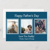 青モダン色3枚フォトハッピーお父様の日 シーズンカード (正面/裏面)