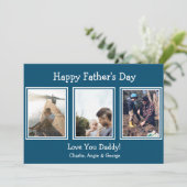 青モダン色3枚フォトハッピーお父様の日 シーズンカード (スタンド正面)