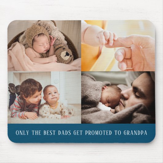 青モダン色4フォトコラージュfor Grandpa マウスパッド (正面)