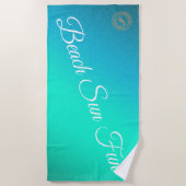 青モダン色 ビーチタオル (正面)