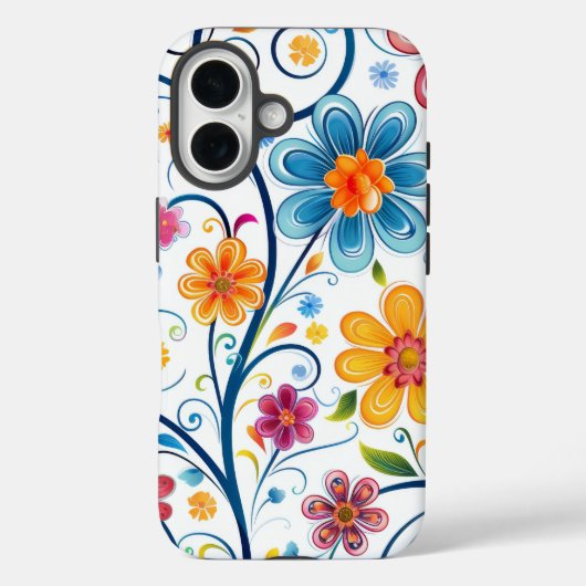 青モダン色、ピンク、黄色の花イラストレーション Case-Mate iPhoneケース (裏面)