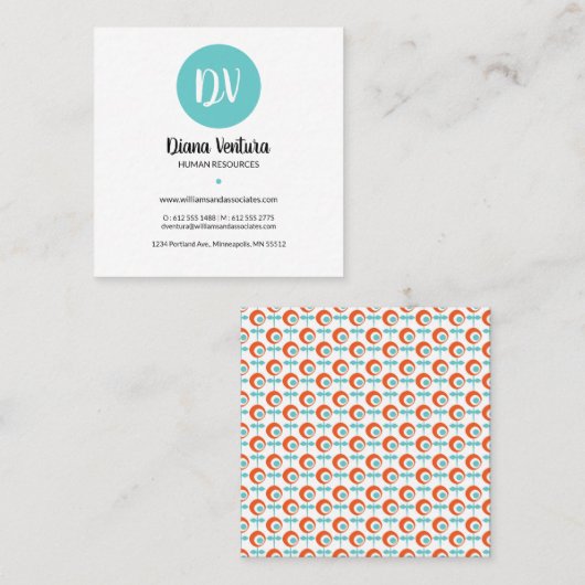 青モダン色・珊瑚色の名刺 スクエア名刺 (正面/裏面)