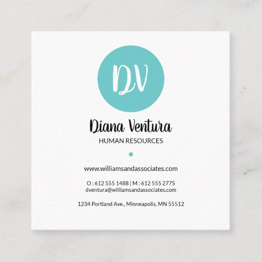 青モダン色・珊瑚色の名刺 スクエア名刺 (正面)