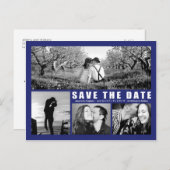 青モダン色Collage 4フォトポストカードの日付を保存 案内ポストカード (正面/裏面)