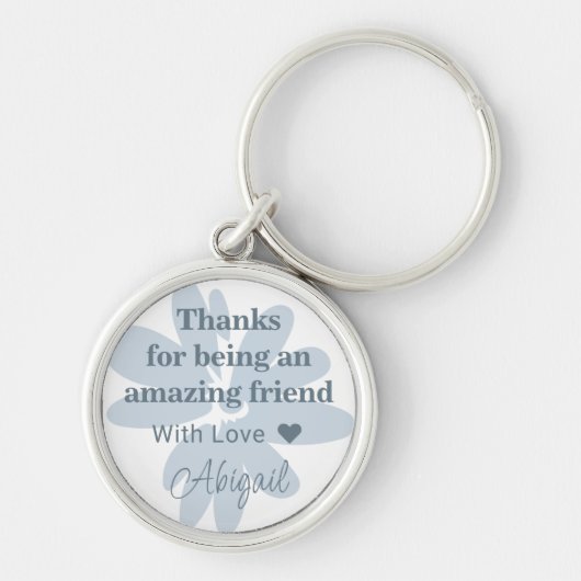 青モダン花ありがとうギフトキーチェーン キーホルダー (正面)