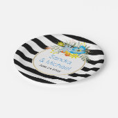 青モダン花ストライプフローラ結婚病 ペーパープレート (アングル)