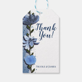 青モダン花フローラ水色結婚の ギフトタグ