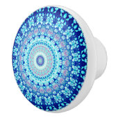 青モダン花模様結晶 セラミックノブ (右)