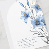 青モダン花模様QRコー結婚ドのアーチ 招待状