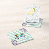 青モダン花自転車 スクエアペーパーコースター (インサイチュ)