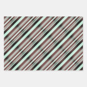 青モダン茶ストライプ赤紫色の黄色 ラッピングペーパーシート (正面)