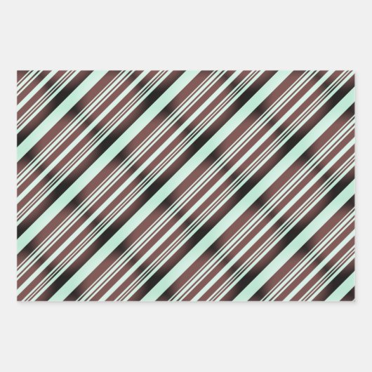 青モダン茶ストライプ赤紫色の黄色 ラッピングペーパーシート (正面)