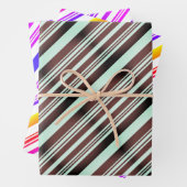 青モダン茶ストライプ赤紫色の黄色 ラッピングペーパーシート (インサイチュ)