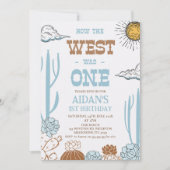 青モダン茶色どのように西は1つの誕生日 招待状 (正面)