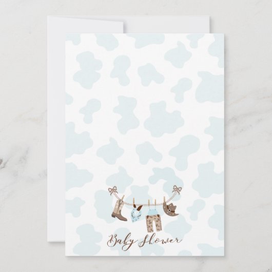 青モダン茶色の小さなカウボーイ赤ちゃんシャワー 招待状 (裏面)