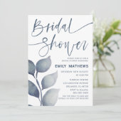 青モダン葉水彩ブライダルシャワー 招待状 (スタンド正面)