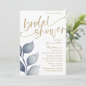 青モダン葉水彩ブライダルシャワー 招待状 (スタンド正面)