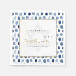 青モダン藍水彩網点バーバルミツワー スタンダードカクテルナプキン