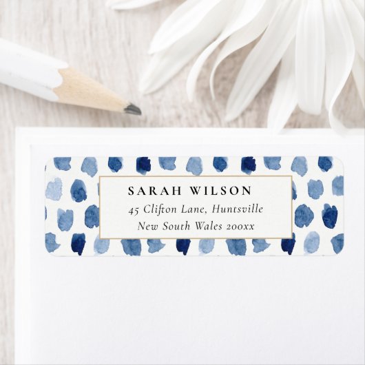 青モダン藍水色ドット住所 シール (インサイチュ)