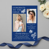 青モダン蝶の写真卒業パーティー アクリル招待状