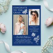 青モダン蝶の写真卒業パーティー アクリル招待状