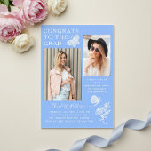 青モダン蝶の写真卒業パーティー アクリル招待状