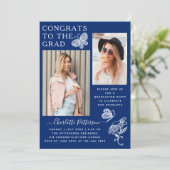 青モダン蝶の写真卒業パーティー 招待状 (スタンド正面)