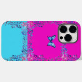 青モダン蝶スクロールiPhone 14 Pro MaxCase Case-Mate iPhoneケース (裏面 (横))
