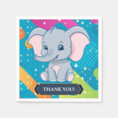 青モダン象カラフルの赤ちゃんシャワー スタンダードカクテルナプキン (正面)