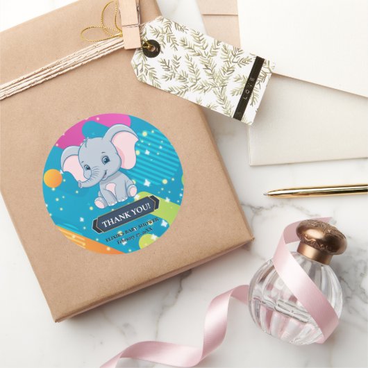 青モダン象カラフルの赤ちゃんシャワー ラウンドシール (ギフト)