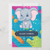 青モダン象カラフルの赤ちゃんシャワー 招待状 (正面)