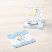 青モダン象ボーイリトルピーナッツ赤ちゃんシャワー スクエアペーパーコースター (インサイチュ)