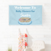 青モダン赤ちゃんシャワーボーイノアの箱舟ゾウ 横断幕 (インサイチュ)