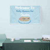 青モダン赤ちゃんシャワーボーイノアの箱舟ゾウ 横断幕 (トレードショー)