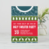 青モダン赤と緑の醜いセータークリスマスパーティー 招待状 (スタンド正面)