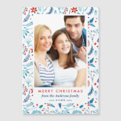 青モダン赤の果実のパターンのクリスマスフォト (正面)