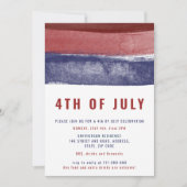 青モダン赤ストライプ色水彩7月4日 招待状 (正面)