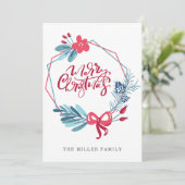 青モダン赤幾何学模様クリスマス シーズンカード (スタンド正面)