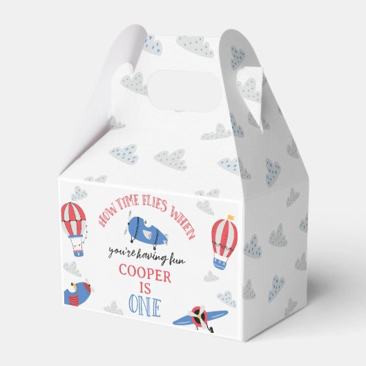青モダン赤飛行機時間の飛び方1st誕生日 フェイバーボックス (裏面サイド)
