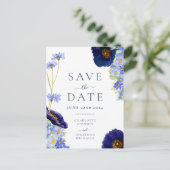 青モダン野花ウォーター結婚カラー インビテーションポストカード (スタンド正面)