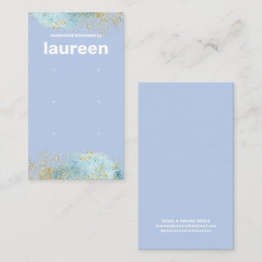 青モダン金ゴールドイヤリング表示ホルダーカード 名刺 (正面/裏面)
