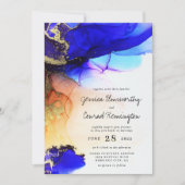 青モダン金ゴールドオレンジ結婚ズ 招待状 (正面)