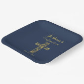 青モダン金ゴールドクロス名少年の確認 ペーパープレート (傾斜あり)