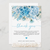 青モダン金ゴールドフローラ赤ちゃんシャワー歓迎サイン サンキューカード (正面/裏面)