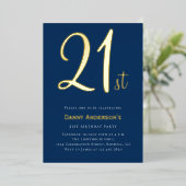 青モダン金ゴールドミニマル21歳 箔招待状 (立ち正面)